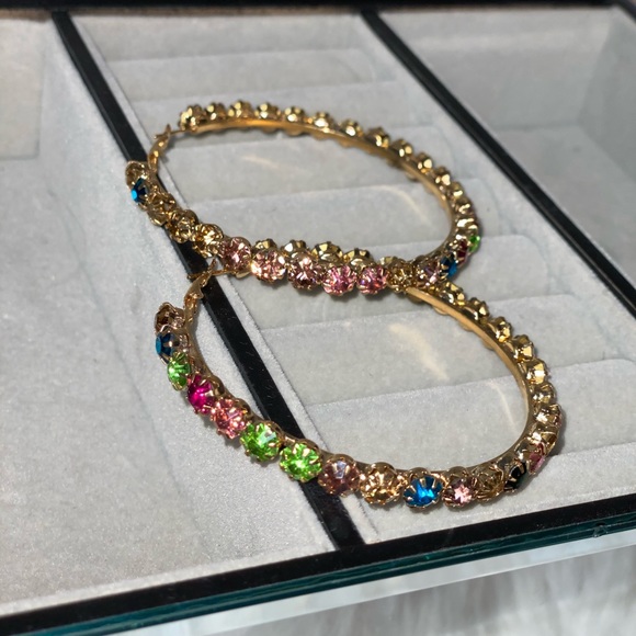 Brand New Multi-Color Rhinestone Hoops medium size - Picture 3 of 8